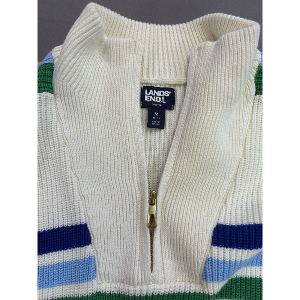 Lands’ End Drifter Quarter Zip Sweater Women’s Medium Rainbow Stripe 100% Cotton - Picture 3 of 9